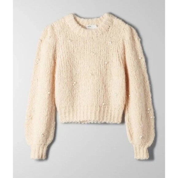 ARITZIA WILFRED Le Fou Shimmy Sweater Pearl Gisele Alpaca Wool Crew XS Aritzia - Picture 6 of 15